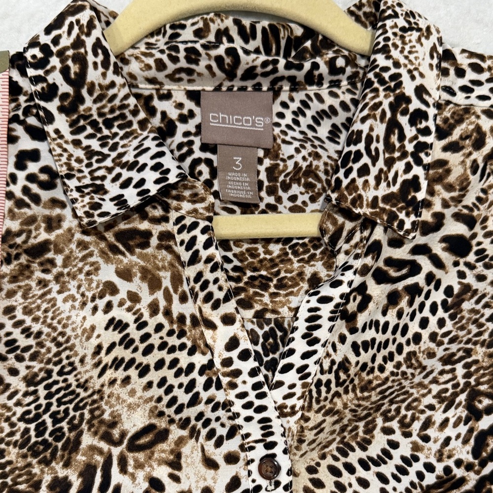 Chico's Leopard Print Button Down Shirt - Black, Brown, White, Chico’s size 3 - Picture 7 of 10